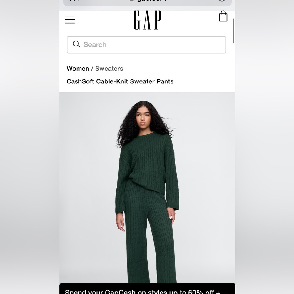 Gap CashSoft Cable Knit Sweater and Pants. Size small. Brand new without tags